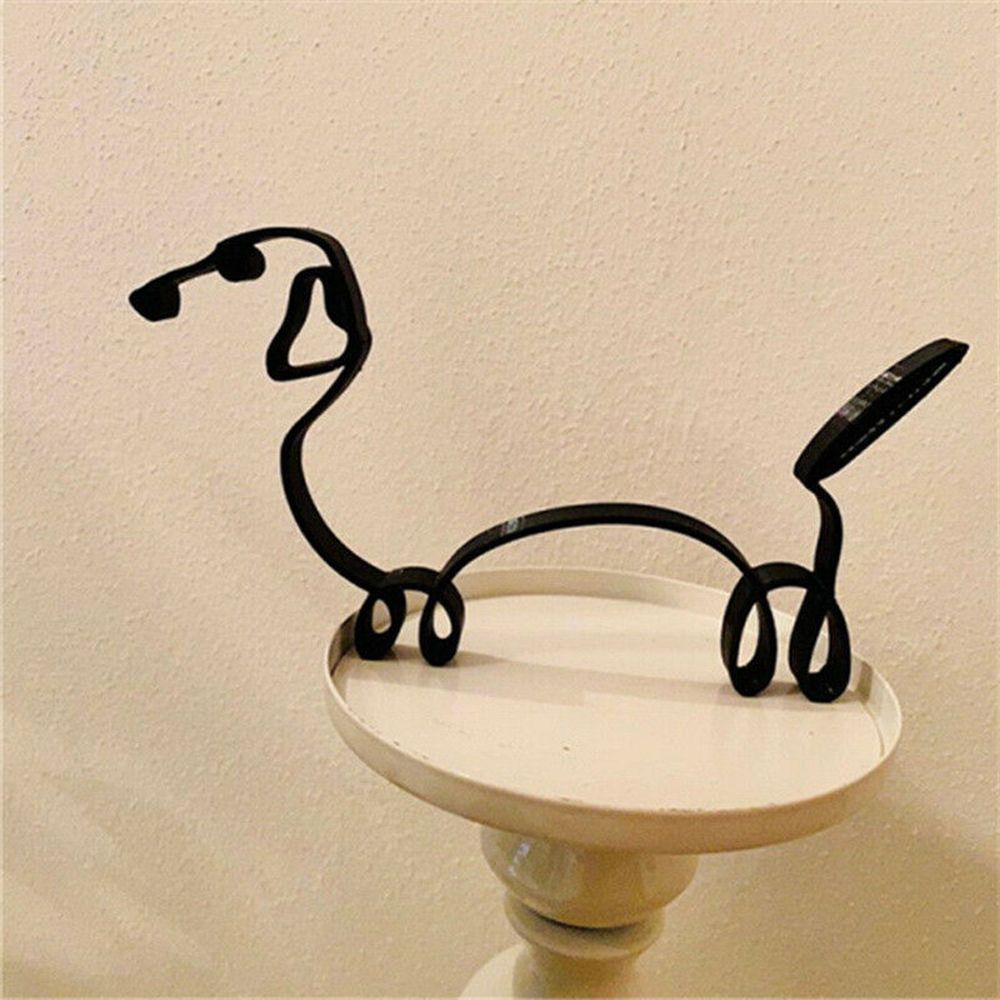 LZINA™ | Tier Kunst Eisen Skulptur Retro Metall schwarze Linien Katze Hund Schreibtisch Ornament