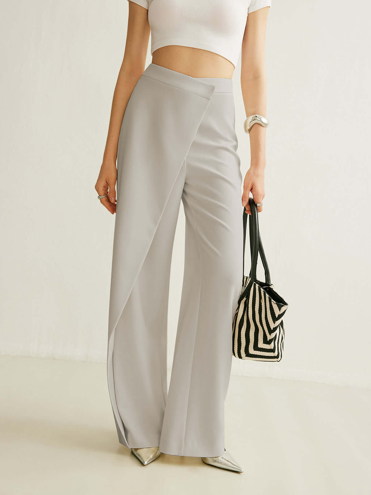 Women’s High Waist Asymmetric Wrap Wide Leg Trousers