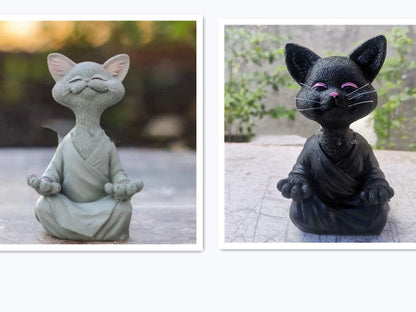 LZINA™ | Playful Black Buddha Cat Figure Meditation Yoga Collectible Happy Cat Decor Home Garden Decoration Garden Ornament