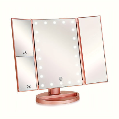 GlowMirror – Foldable LED Makeup Mirror with 3x/2x Magnification | Bowlift
