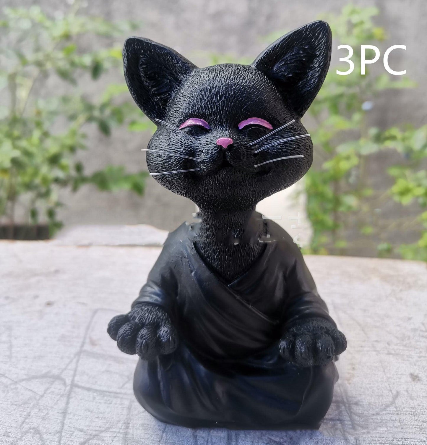 LZINA™ | Playful Black Buddha Cat Figure Meditation Yoga Collectible Happy Cat Decor Home Garden Decoration Garden Ornament
