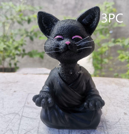 LZINA™ | Playful Black Buddha Cat Figure Meditation Yoga Collectible Happy Cat Decor Home Garden Decoration Garden Ornament
