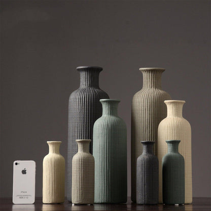 LZINA™ | Brown Beige Gray Ceramic Flower Vase Pot │ Home Decoration Item