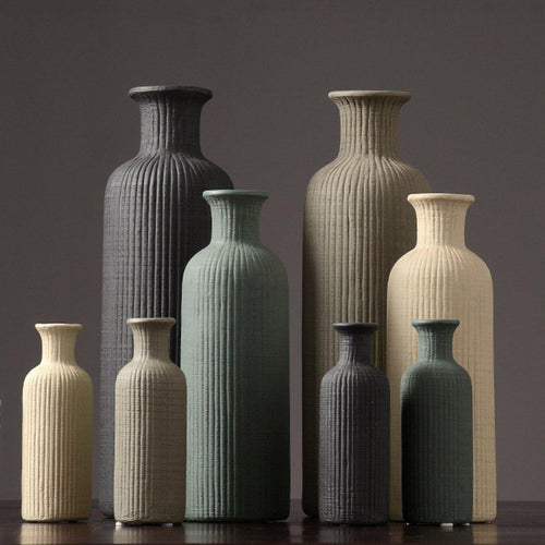 LZINA™ | Brown Beige Gray Ceramic Flower Vase Pot │ Home Decoration Item