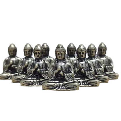 LZINA™ | 10 pieces mini brass sitting Buddha statue figure for travel Buddhism worship home office desk decoration