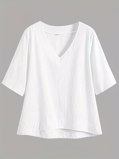 Women’s V Neck Loose Blouse with Half Sleeves and Casual Summer Fit