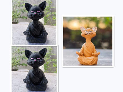 LZINA™ | Playful Black Buddha Cat Figure Meditation Yoga Collectible Happy Cat Decor Home Garden Decoration Garden Ornament