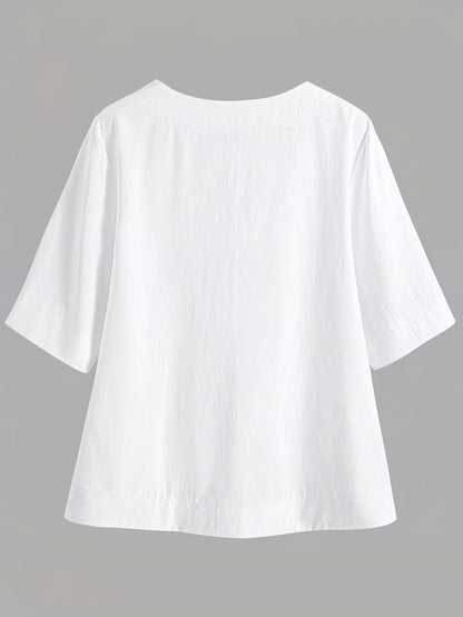 Women’s V Neck Loose Blouse with Half Sleeves and Casual Summer Fit