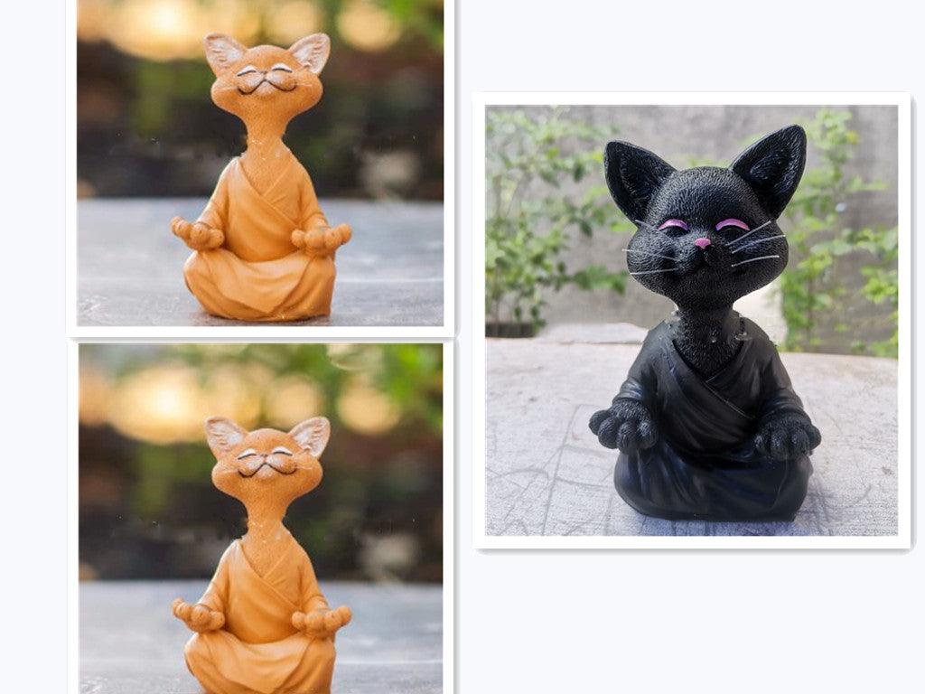 LZINA™ | Playful Black Buddha Cat Figure Meditation Yoga Collectible Happy Cat Decor Home Garden Decoration Garden Ornament