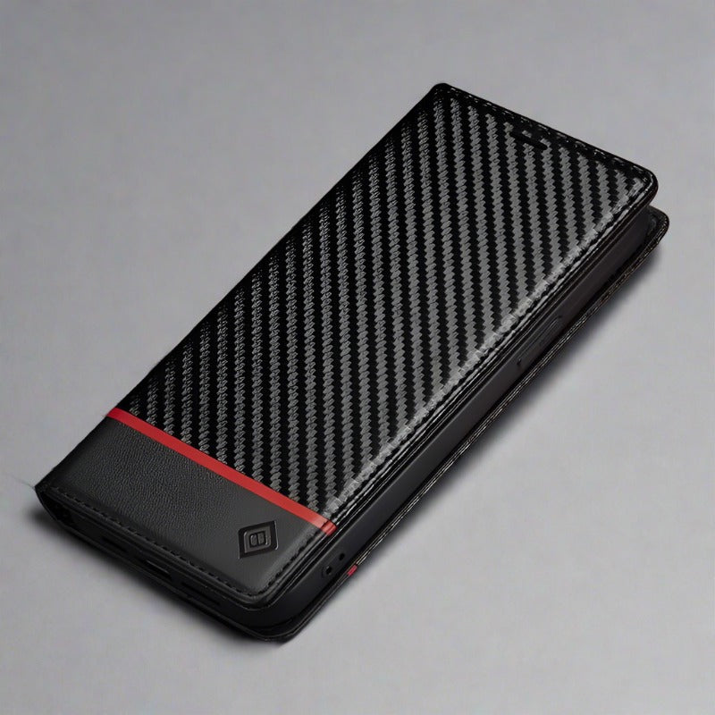 LZINA™ | S23 Phone case | Card holder made of carbon fiber leather with magnetic closure