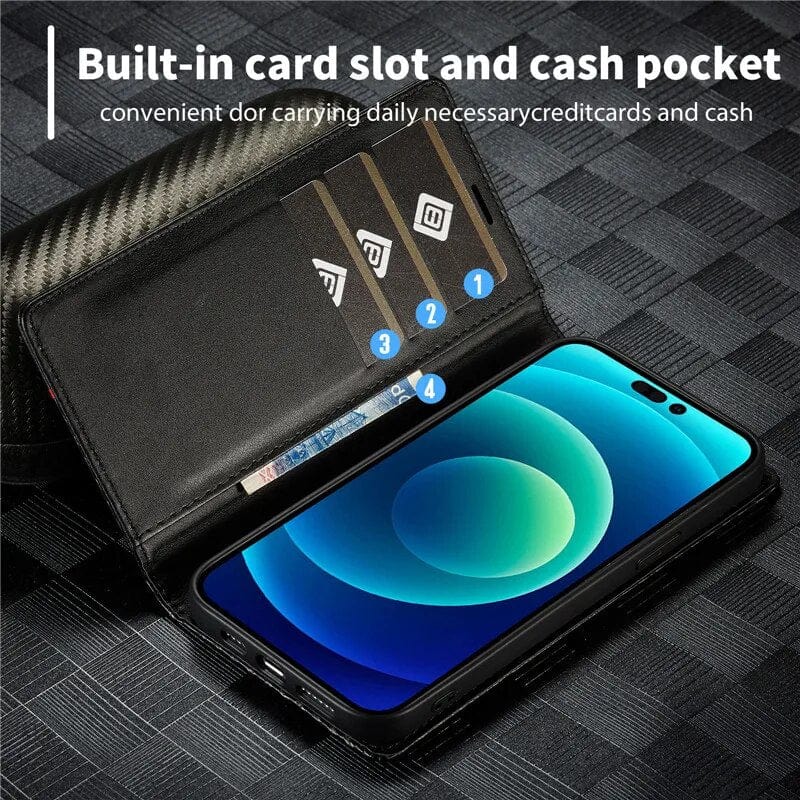 LZINA™ | S23 Phone case | Card holder made of carbon fiber leather with magnetic closure