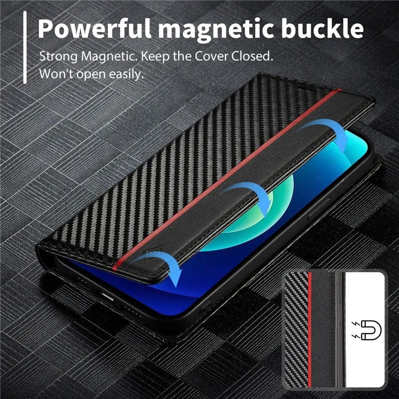 LZINA™ | S23 Phone case | Card holder made of carbon fiber leather with magnetic closure