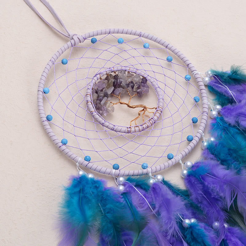 LZINA™ | Crystal Tree of Life Feather Glow Dreamcatcher
