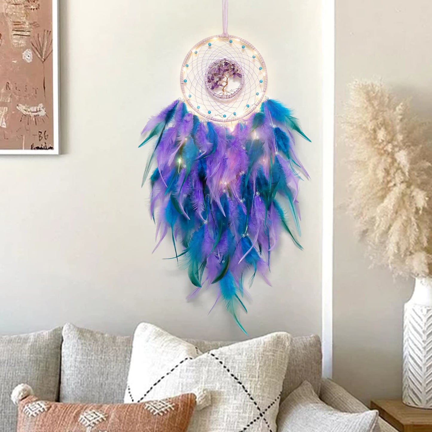 LZINA™ | Crystal Tree of Life Feather Glow Dreamcatcher