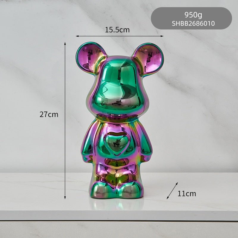 LZINA™ | Colorful Ceramic Bear Sculpture and Statue Piggy Bank Desk Ornament