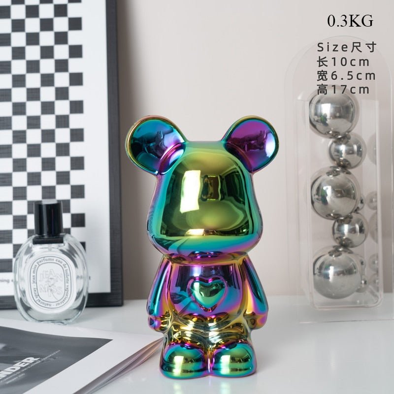 LZINA™ | Colorful Ceramic Bear Sculpture and Statue Piggy Bank Desk Ornament