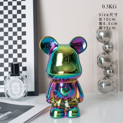 LZINA™ | Colorful Ceramic Bear Sculpture and Statue Piggy Bank Desk Ornament