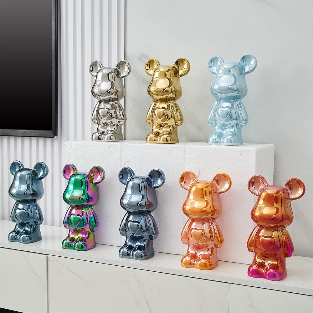 LZINA™ | Colorful Ceramic Bear Sculpture and Statue Piggy Bank Desk Ornament
