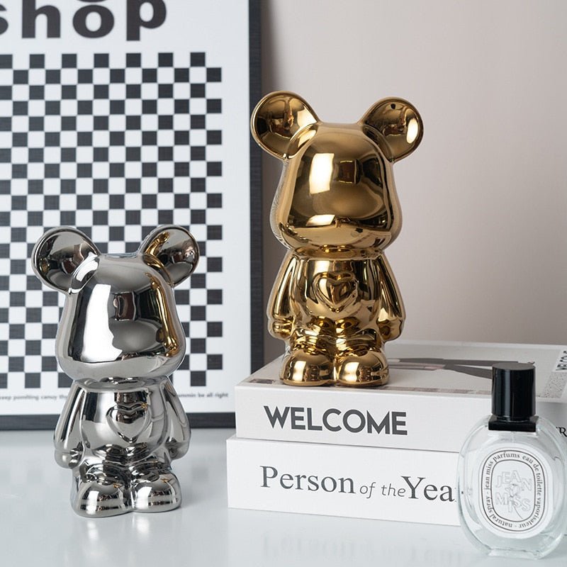 LZINA™ | Colorful Ceramic Bear Sculpture and Statue Piggy Bank Desk Ornament