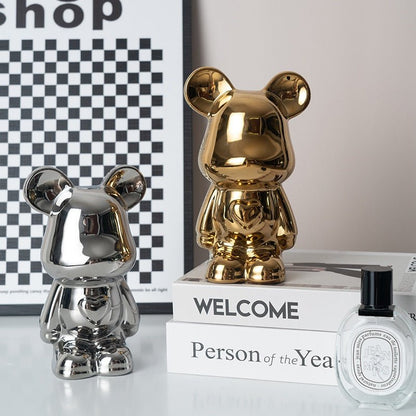 LZINA™ | Colorful Ceramic Bear Sculpture and Statue Piggy Bank Desk Ornament