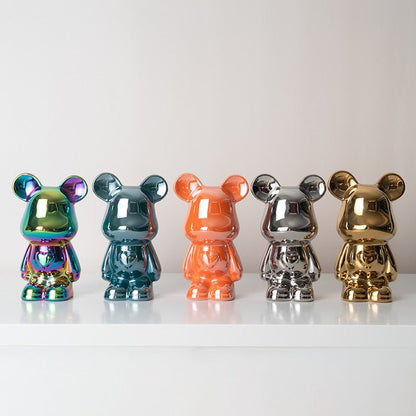 LZINA™ | Colorful Ceramic Bear Sculpture and Statue Piggy Bank Desk Ornament