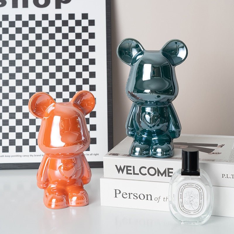 LZINA™ | Colorful Ceramic Bear Sculpture and Statue Piggy Bank Desk Ornament