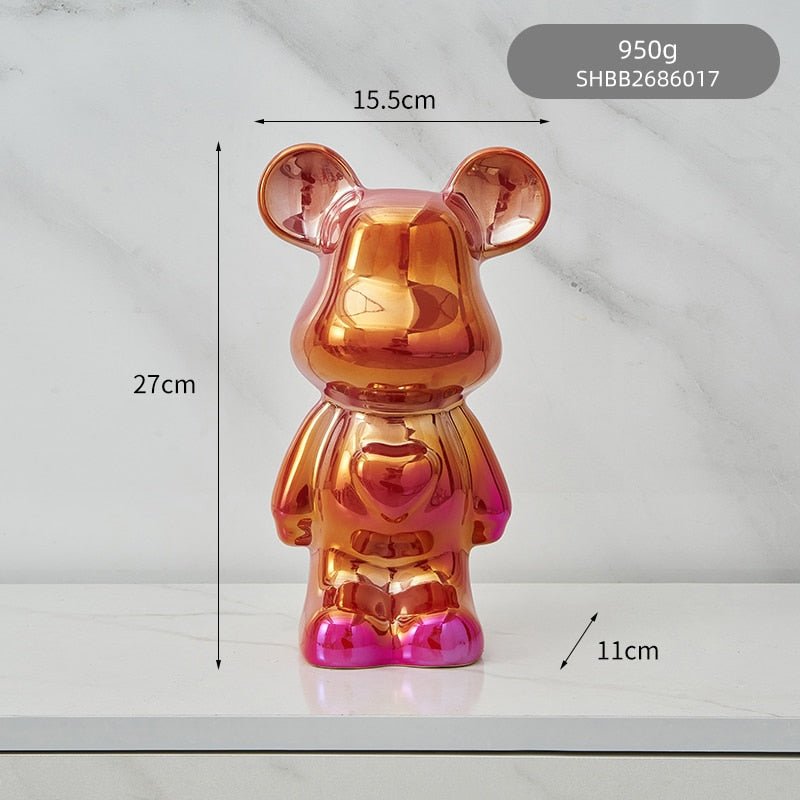 LZINA™ | Colorful Ceramic Bear Sculpture and Statue Piggy Bank Desk Ornament