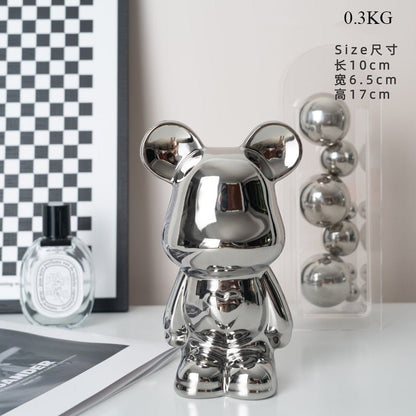 LZINA™ | Colorful Ceramic Bear Sculpture and Statue Piggy Bank Desk Ornament