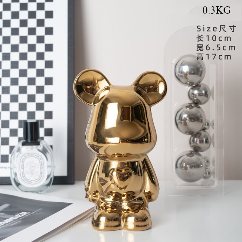 LZINA™ | Colorful Ceramic Bear Sculpture and Statue Piggy Bank Desk Ornament