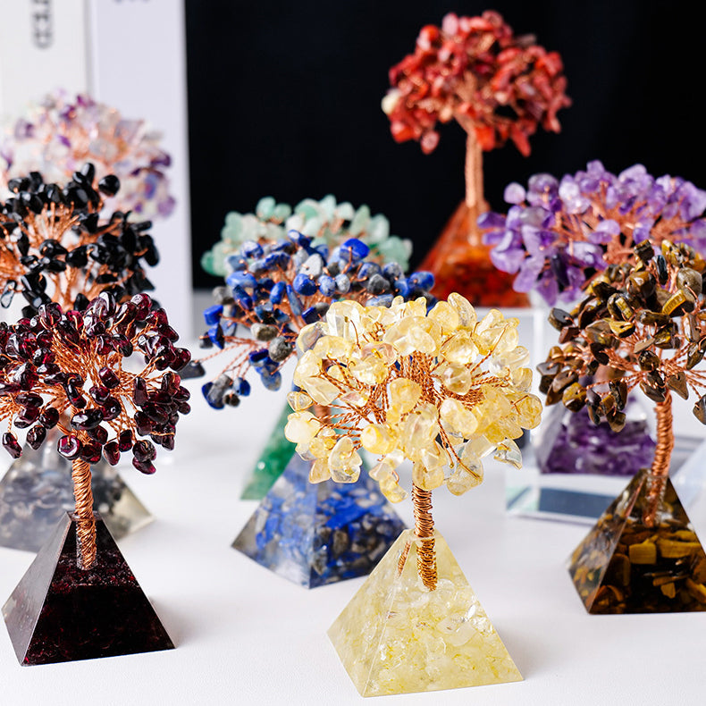 LZINA™ | Natural Stone Gravel Pyramid Base Feng Shui Tree