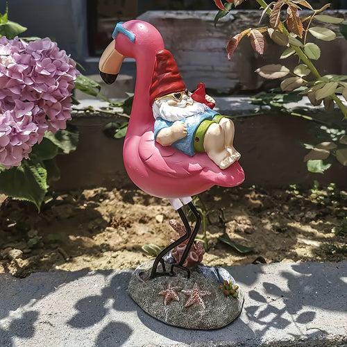 LZINA™ | Flamingo relaxing garden gnome statue