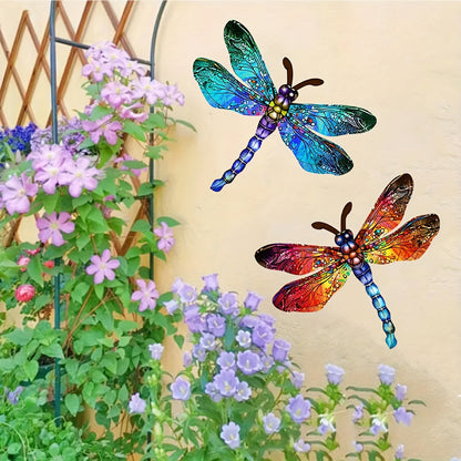 LZINA™ | 1/2 piece vibrant dragonfly wall art made of metal – artistic outdoor decoration for gardens, homes, and events – durable, versatile, and eye-catching – a perfect gift idea for any occasion