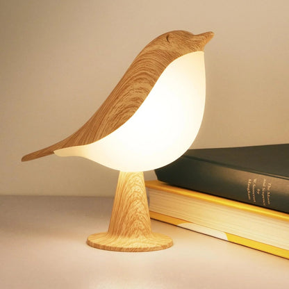 BowLift Touch-Control Wooden Bird Night Light with Rechargeable LED Bedside Lamp