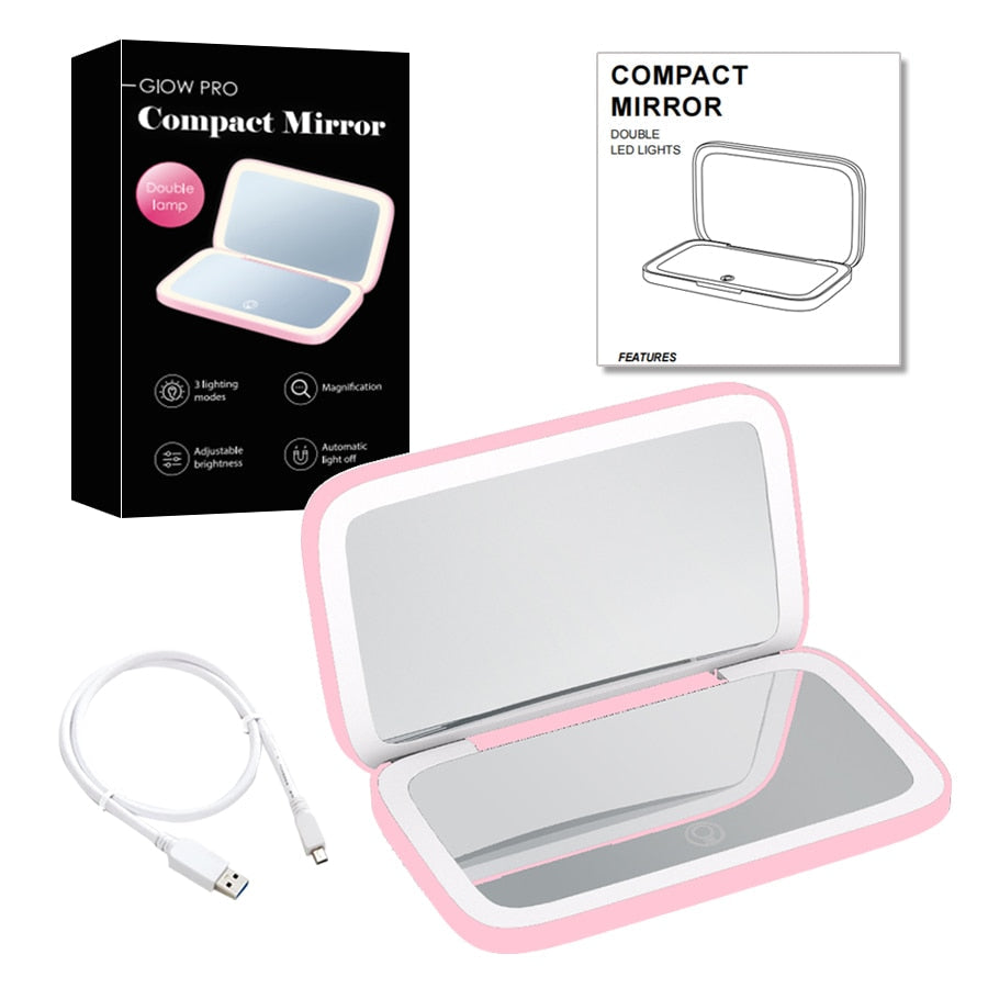 BowLift | Mini LED 10x Magnification Cosmetic Mirror with Various Light Settings, USB Rechargeable