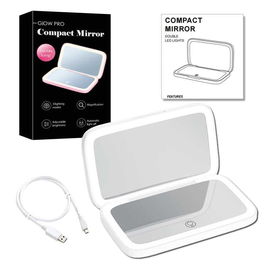 BowLift | Mini LED 10x Magnification Cosmetic Mirror with Various Light Settings, USB Rechargeable
