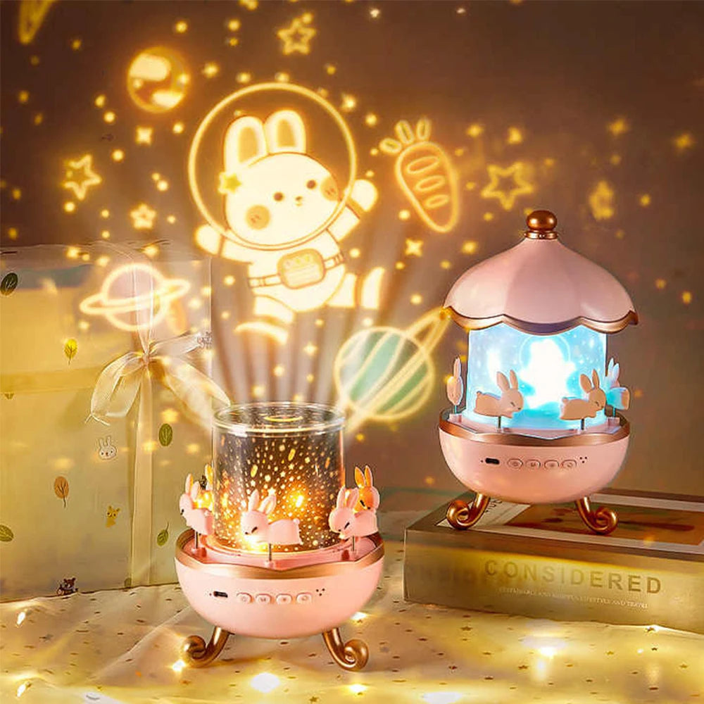 LZINA™ | Carousel Projector Night Light With Bluetooth Speaker