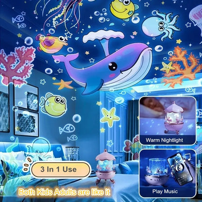 LZINA™ | Carousel Projector Night Light With Bluetooth Speaker