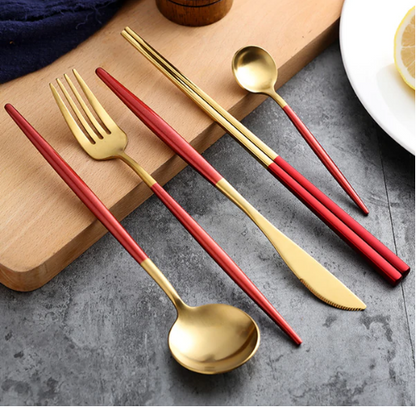 BowLift | LUXURIOUS STAINLESS STEEL 24-PIECE GOLD-SILVER CUTLERY SET