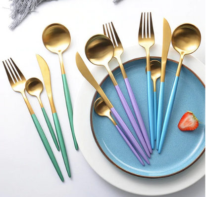 BowLift | LUXURIOUS STAINLESS STEEL 24-PIECE GOLD-SILVER CUTLERY SET