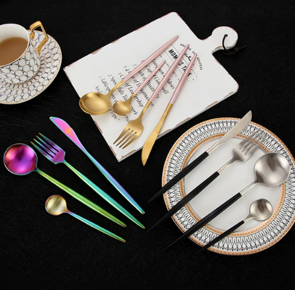 BowLift | LUXURIOUS STAINLESS STEEL 24-PIECE GOLD-SILVER CUTLERY SET