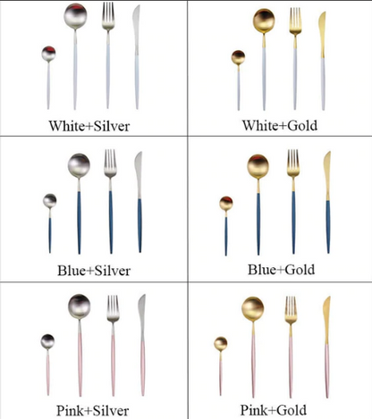 BowLift | LUXURIOUS STAINLESS STEEL 24-PIECE GOLD-SILVER CUTLERY SET