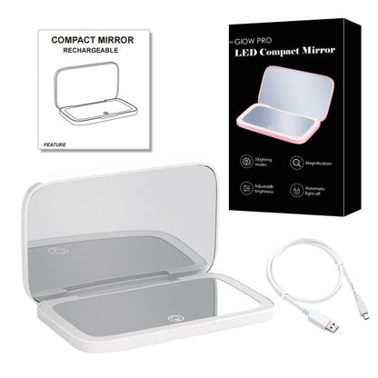 BowLift | Mini LED 10x Magnification Cosmetic Mirror with Various Light Settings, USB Rechargeable