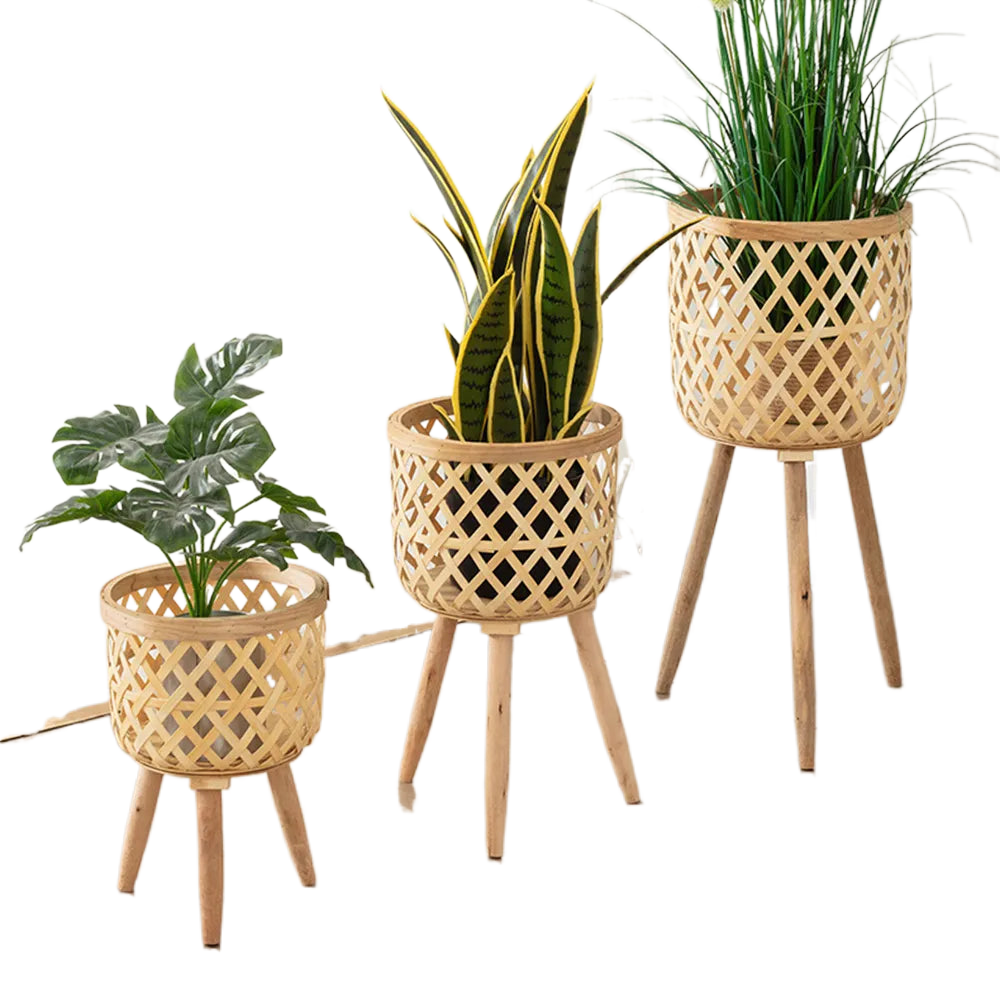 LZINA™ | Handcrafted Bamboo Woven Flower Pot with Stand Plant Flower Display Storage Stand DIY Storage Children's Plant Pots Home Decor