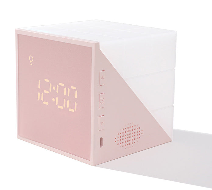 LZINA™ | Cube Alarm Clock, with Colorful Lights, Voice-control Night Light, Timer, Temperature Display and Long Battery Life, for Home & Office