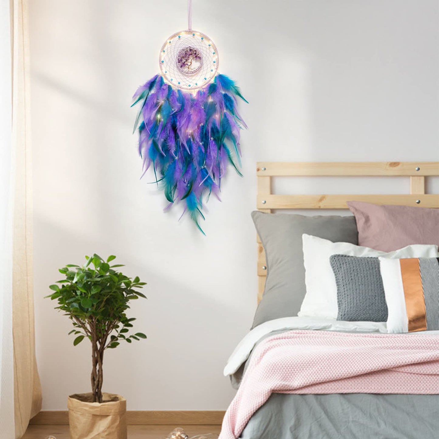 LZINA™ | Crystal Tree of Life Feather Glow Dreamcatcher