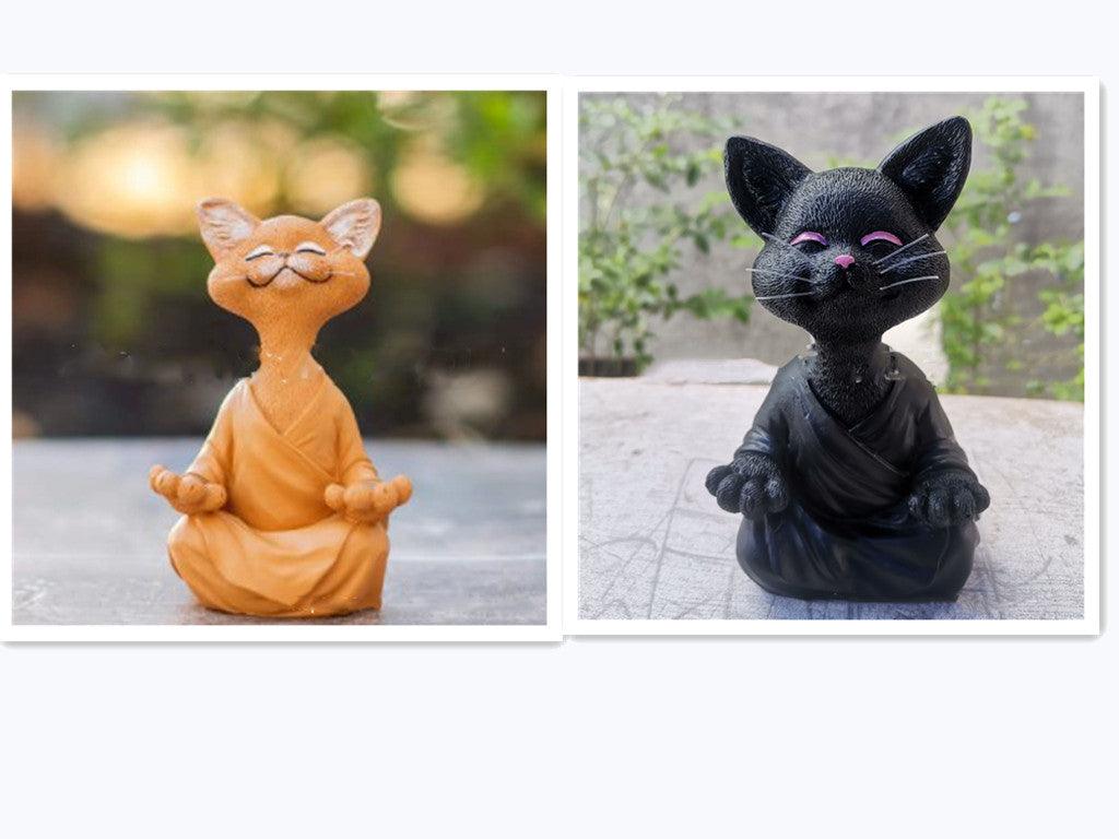 LZINA™ | Playful Black Buddha Cat Figure Meditation Yoga Collectible Happy Cat Decor Home Garden Decoration Garden Ornament