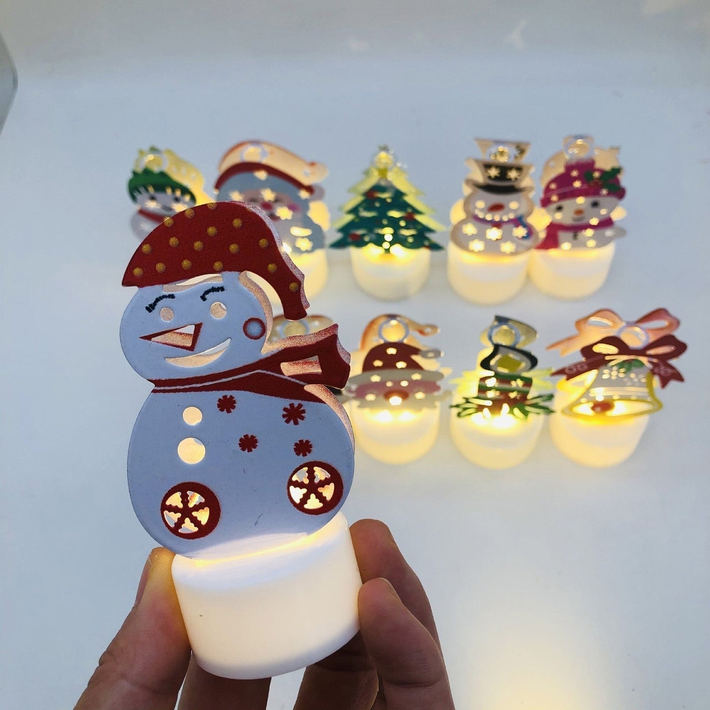 LZINA™ | Electronic LED Christmas Candle Lamps - Set of 10 – Adorable Santa, Snowman & Tree Night Lights for Festive Home, Party, & Garden Décor