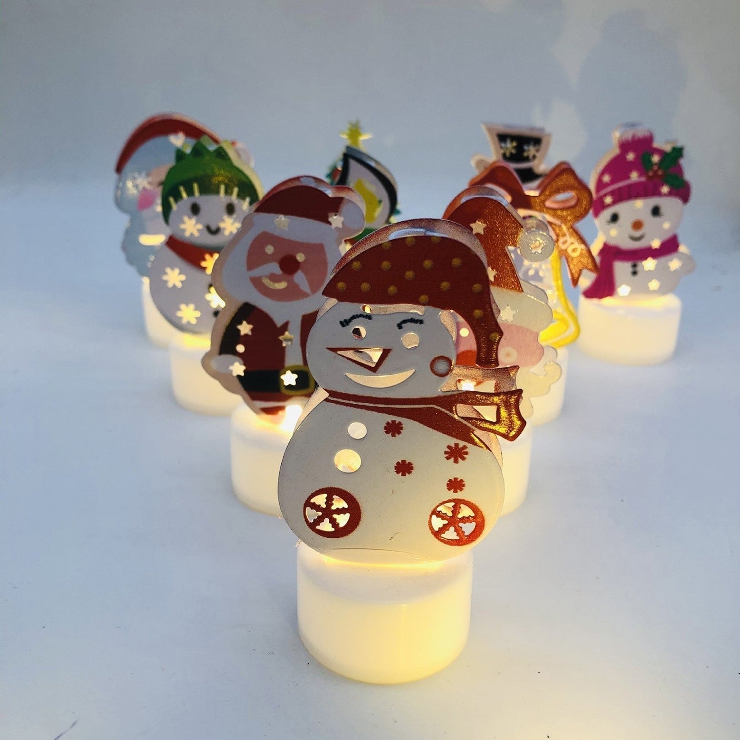 LZINA™ | Electronic LED Christmas Candle Lamps - Set of 10 – Adorable Santa, Snowman & Tree Night Lights for Festive Home, Party, & Garden Décor