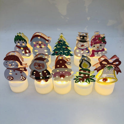 LZINA™ | Electronic LED Christmas Candle Lamps - Set of 10 – Adorable Santa, Snowman & Tree Night Lights for Festive Home, Party, & Garden Décor