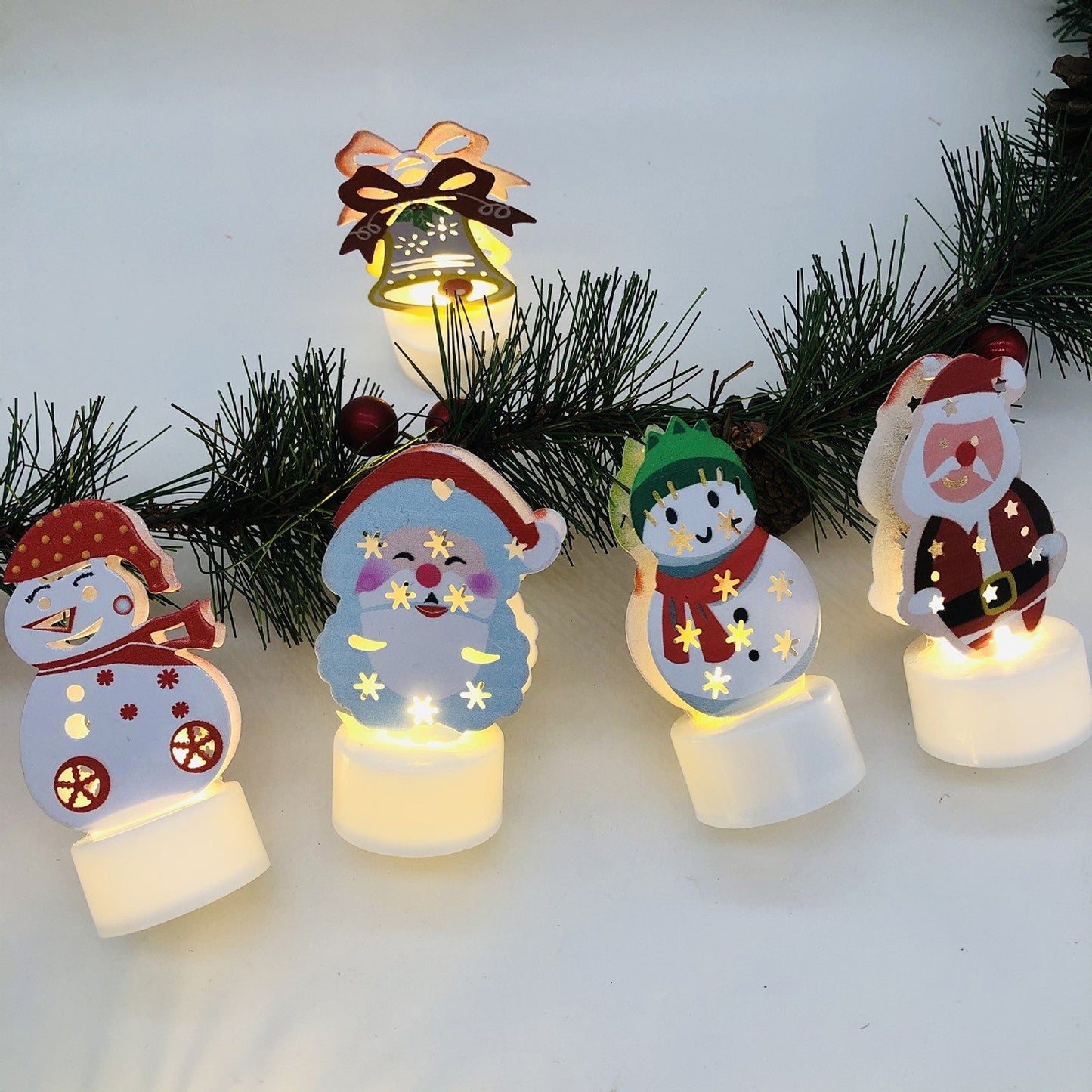 LZINA™ | Electronic LED Christmas Candle Lamps - Set of 10 – Adorable Santa, Snowman & Tree Night Lights for Festive Home, Party, & Garden Décor